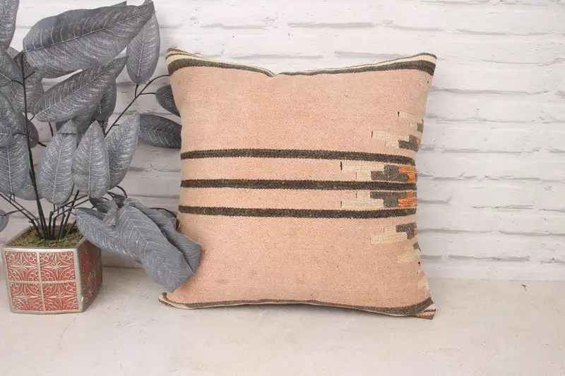 Knitted Cushion Cover, Kilim Cushion Sham, Bright Pillow Sham, Vintage Pillow, Boho Pillow Sham Cover, 18x18 Pink Cushion Case, Pillow - 1