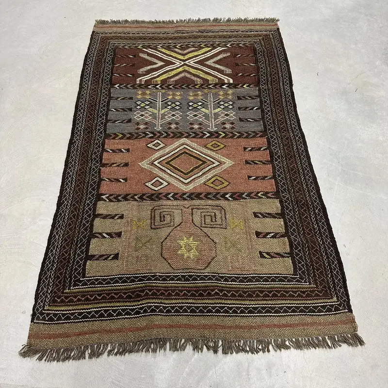 Kahverengi, Turuncu Patchwork Halı, 4x6 ft Şık Oturma Odası Dekoru