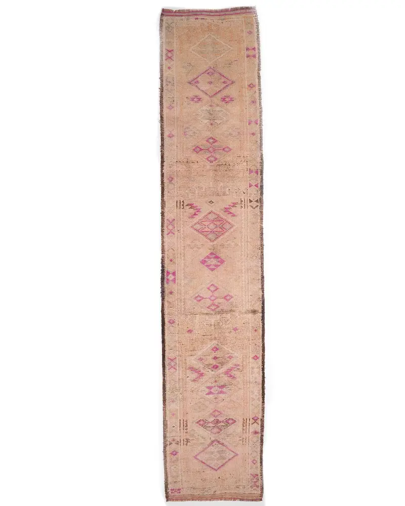 エレガントなベージュ&ピンクのラグ、3x14.6フィートの迷彩デザイン