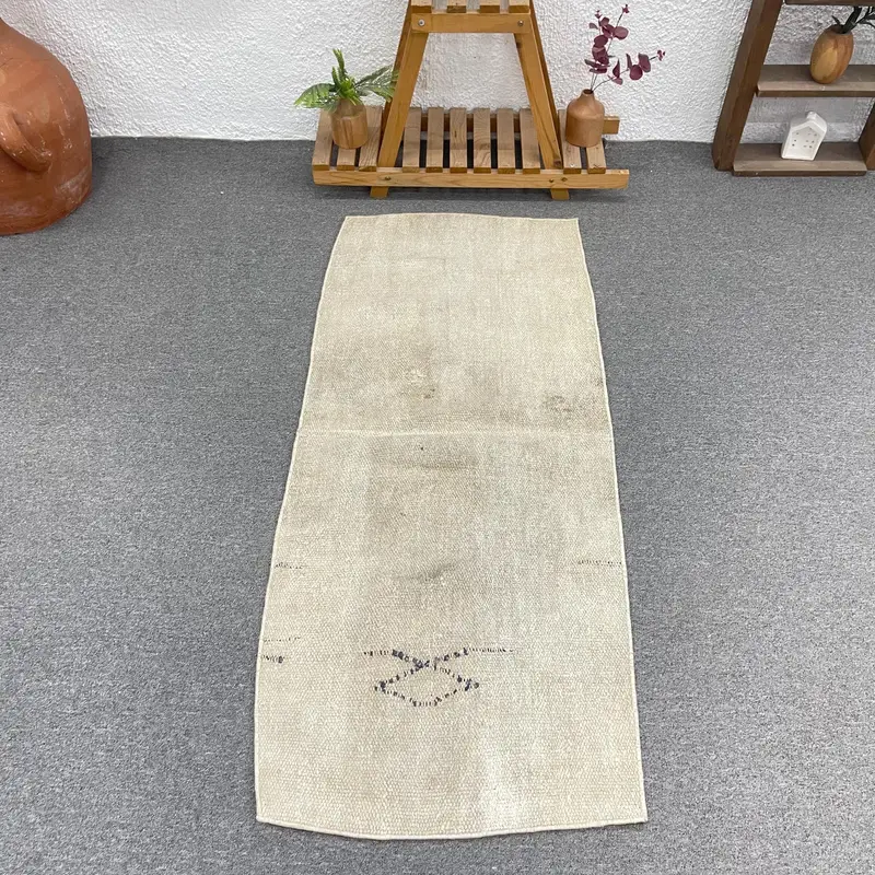 Zarif Bej ve Mavi İran Halısı, 1,9x4,6 ft Şık Dekor