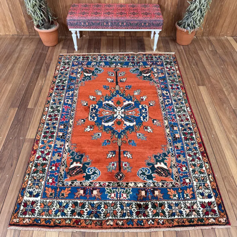 Turkish Vintage Rug 5.2x7.4 ft (159x227 cm), Oushak Orange Wool Rug - 1