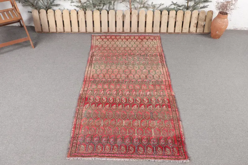 Alfombra roja y verde hecha a mano, 3,2x6,5 ft Southwestern Charm