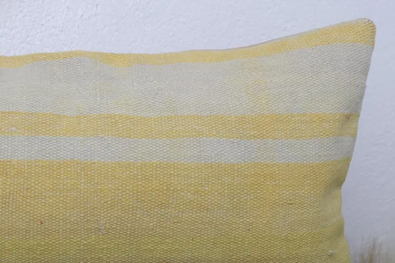 Turkish Bench Pillow, Kilim Pillow Cover, Gift Pillow, Knitted Cushion Cover, 12x24 Yellow Cushion Cover, Ethnical Kilim Rug Pillow, Pillow Cover - 5