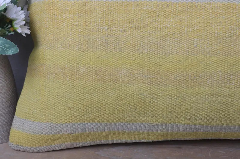 Turkish Bench Pillow, Kilim Pillow Cover, Gift Pillow, Knitted Cushion Cover, 12x24 Yellow Cushion Cover, Ethnical Kilim Rug Pillow, Pillow Cover - 3