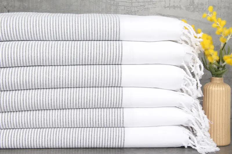 Turkish Face Towel Gray Striped Peshkir Kitchen & Tea Towel, 18x40 Inches