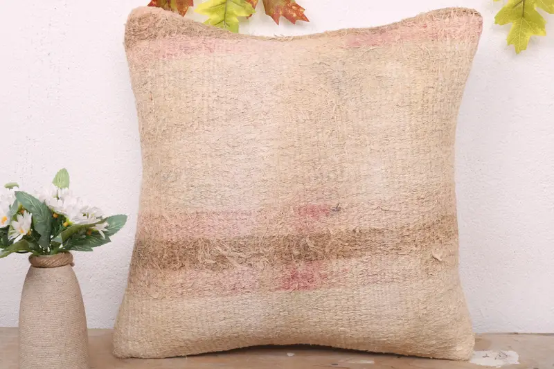 16x16 Beige Pillow Case, Cushion Case, Turkish Kilim Pillow, Antique Pillows, Outdoor Pillow, Kilim Pillow Cover, Tribal Cushion - 2