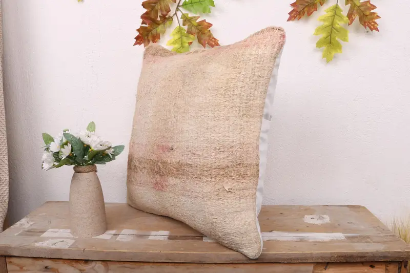 16x16 Beige Pillow Case, Cushion Case, Turkish Kilim Pillow, Antique Pillows, Outdoor Pillow, Kilim Pillow Cover, Tribal Cushion - 4