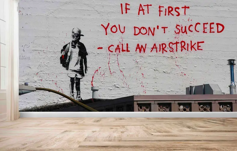 Moderne bedruckte Banksy-Graffiti-Airstrike-Tapete für urbanen Chic