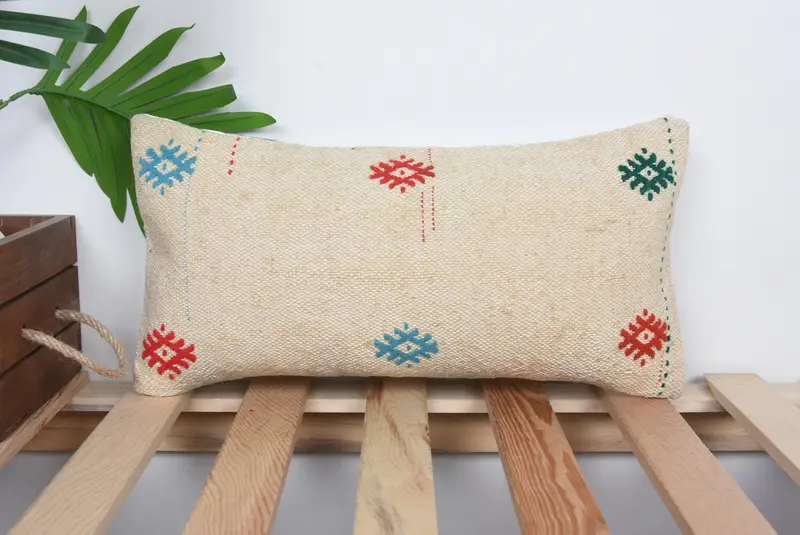 Outdoor Bolster Pillow, Seat Pillow Case, Boho Pillow, Kilim Pillow, 8x16 Beige Pillow Cover, Aztec Pillow Case, Turkish Kilim Pillow, Cushion - 1