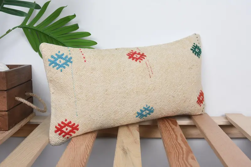 Outdoor Bolster Pillow, Seat Pillow Case, Boho Pillow, Kilim Pillow, 8x16 Beige Pillow Cover, Aztec Pillow Case, Turkish Kilim Pillow, Cushion - 4