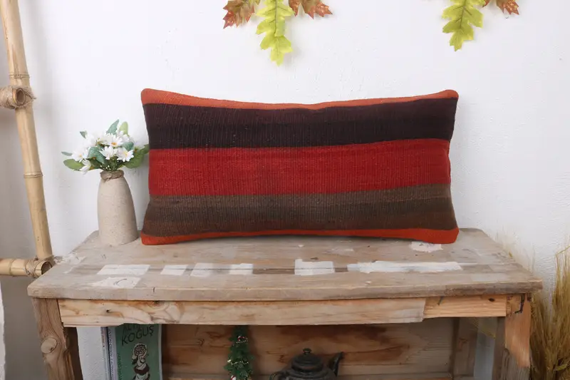 Vintage Pillow, Bohemian Cushion Cushion, Pillow for Sofa, 12x24 Red Cushion, Boho Pillow Sham Cover, Pillow Cover, Bolster Throw Pillow - 1
