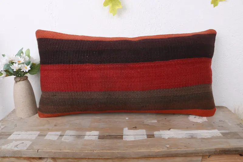 Vintage Pillow, Bohemian Cushion Cushion, Pillow for Sofa, 12x24 Red Cushion, Boho Pillow Sham Cover, Pillow Cover, Bolster Throw Pillow - 2