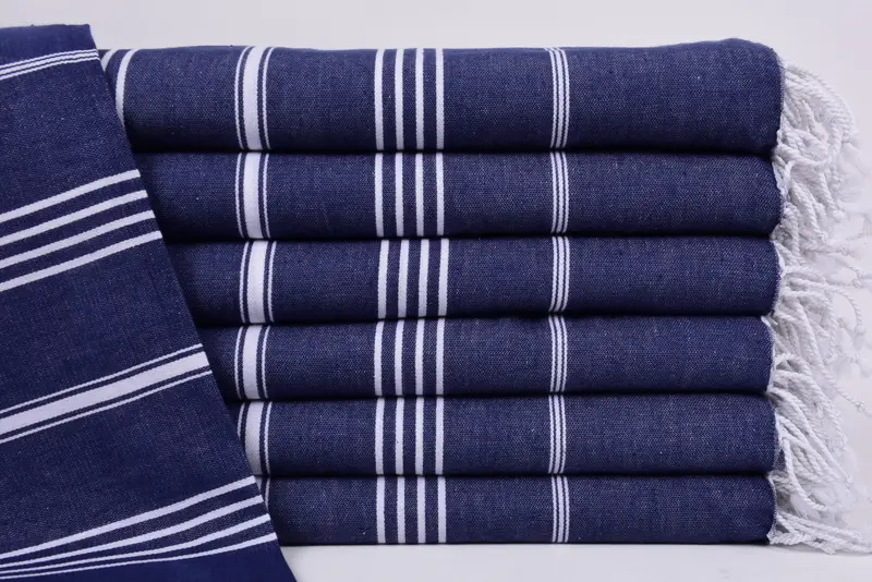 Personalized Turkish Towel Navy Striped, Organic Cotton, 70x40 Inches
