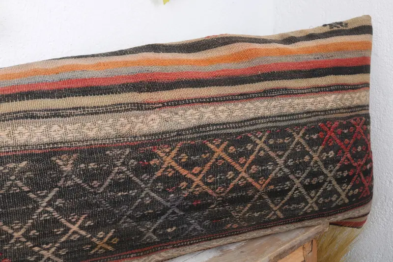 Customized Cushion Cover, Pillow Cover, Kilim Pillow Cover, Turkish Rugs Pillow Sham, Gift Pillow, 16x48 Blue Pillow Cover, Vintage Kilim Pillow - 4