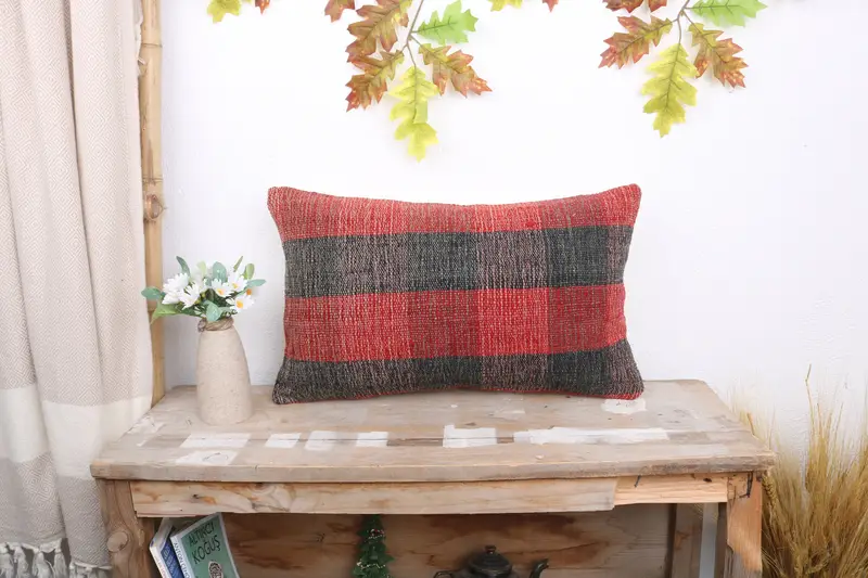 Pillow for Sofa, Interior Designer Pillow, 12x20 Red Pillow, Cushion Case, Cozy Throw Pillow Sham, Sofa Pillow, Throw Kilim Pillow - 1
