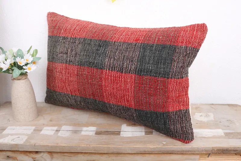 Pillow for Sofa, Interior Designer Pillow, 12x20 Red Pillow, Cushion Case, Cozy Throw Pillow Sham, Sofa Pillow, Throw Kilim Pillow - 4