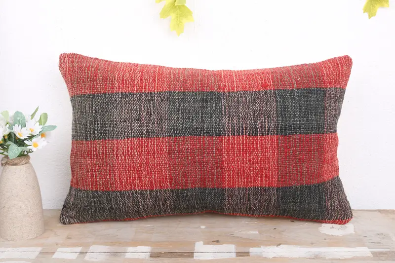 Pillow for Sofa, Interior Designer Pillow, 12x20 Red Pillow, Cushion Case, Cozy Throw Pillow Sham, Sofa Pillow, Throw Kilim Pillow - 2