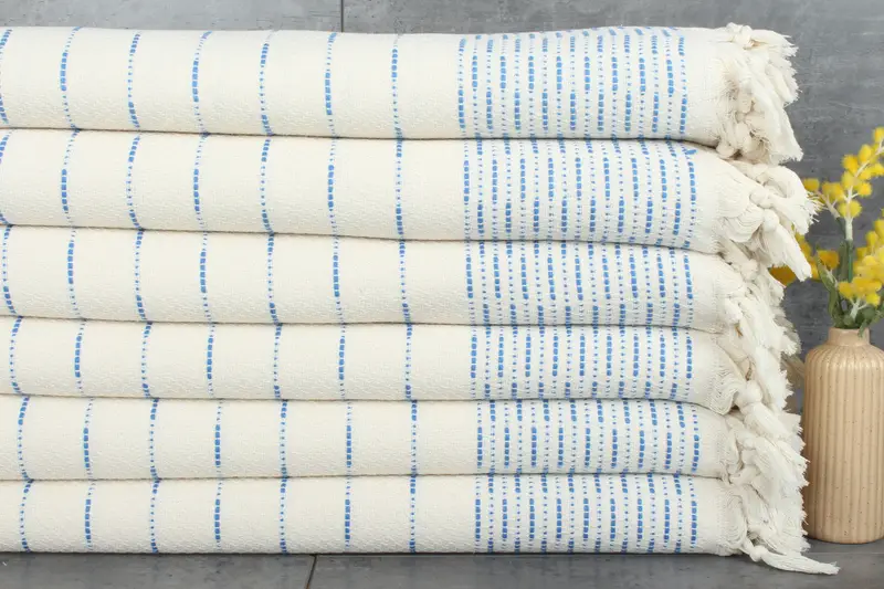 Cappadocia Design Throw Parliament Blue Cotton Chevron Throw, 91x97 Inches