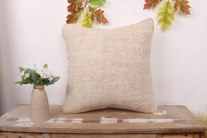 Office Chair Cushion Cover, Garden Cushion Case, 16x16 White Pillow Sham, Tribal Pillow, Pillow Sham, Kilim Pillow, Throw Kilim Pillow, Boho Pillow - 1