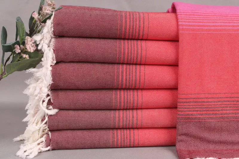 Personalized Bath Towel Striped Burgundy-Red-Pink, Beige, 36x67 Inches