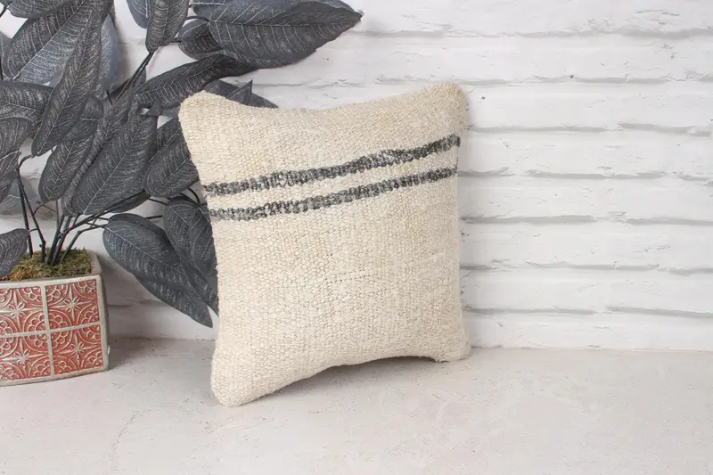 12x12 White Pillow, Antique Pillows, Ethnical Kilim Rug Pillow, Pillow for Sofa, Handwoven Pillow Case, Authentic Cushion Case, Pillow Case - 3