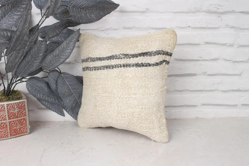 12x12 White Pillow, Antique Pillows, Ethnical Kilim Rug Pillow, Pillow for Sofa, Handwoven Pillow Case, Authentic Cushion Case, Pillow Case - 4