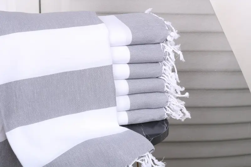 Personalized Beach Towel Gray-White Cotton, 40x71 Inches