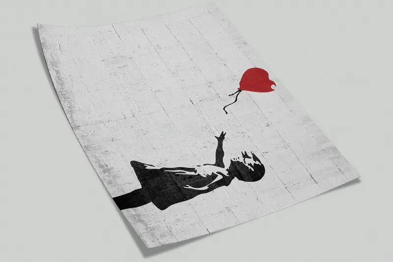 Banksy Wandkunst, zeitgenössisches Wandbild, Mädchengraffiti -Wanddruck, Red Abbllon Graffiti Wandmalerei, abstrakte Wanddekoration, Maldekoration - 5