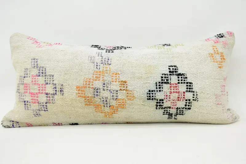 Ethnical Kilim Rug Pillow, Gift Pillow, Garden Pillow Case, 16x36 White Cushion Cover, Handmade Kilim Cushion, Customized Pillow, Pillow Cover - 1