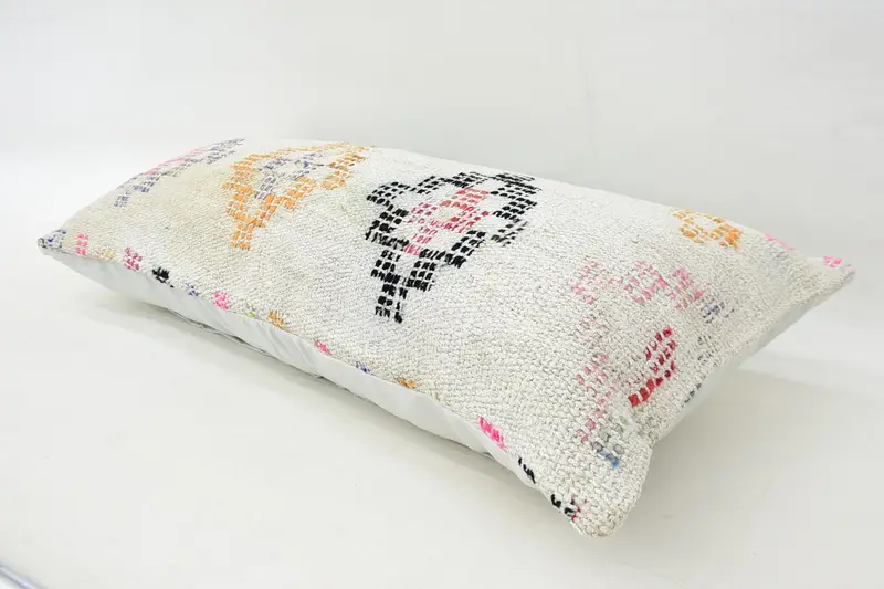 Ethnical Kilim Rug Pillow, Gift Pillow, Garden Pillow Case, 16x36 White Cushion Cover, Handmade Kilim Cushion, Customized Pillow, Pillow Cover - 6