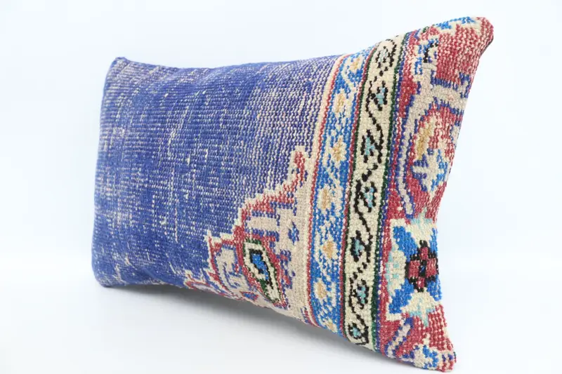 Turkish Kilim Pillow, Pillow Cover, 16x24 Blue Cushion Case, Seat Pillow, Handmade Kilim Cushion, Ethnic Pillow Cover Pillow, Gift Pillow - 4
