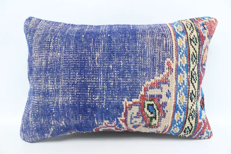 Turkish Kilim Pillow, Pillow Cover, 16x24 Blue Cushion Case, Seat Pillow, Handmade Kilim Cushion, Ethnic Pillow Cover Pillow, Gift Pillow - 1