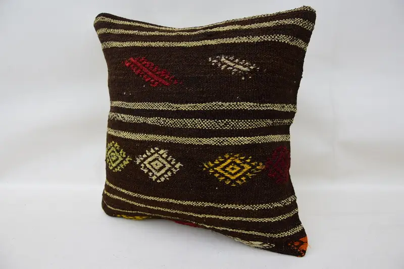 14x14 Brown Cushion Case, Nautical Throw Cushion Cover, Gift Pillow, Garden Cushion, Pillow, Pillow for Sofa, Vintage Kilim Pillow - 3