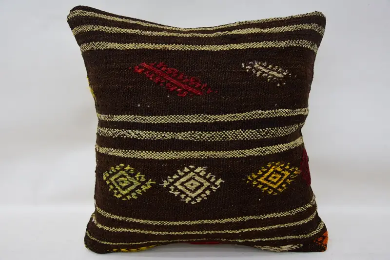 14x14 Brown Cushion Case, Nautical Throw Cushion Cover, Gift Pillow, Garden Cushion, Pillow, Pillow for Sofa, Vintage Kilim Pillow - 4
