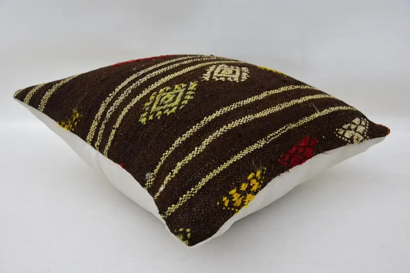14x14 Brown Cushion Case, Nautical Throw Cushion Cover, Gift Pillow, Garden Cushion, Pillow, Pillow for Sofa, Vintage Kilim Pillow - 6