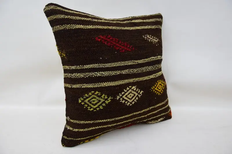 14x14 Brown Cushion Case, Nautical Throw Cushion Cover, Gift Pillow, Garden Cushion, Pillow, Pillow for Sofa, Vintage Kilim Pillow - 2