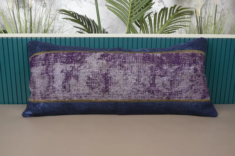 Throw Rectangle Cushion Cover, 16x35 inch LuxuryNavy Blue Moroccan Wool Pillow Cover - 1