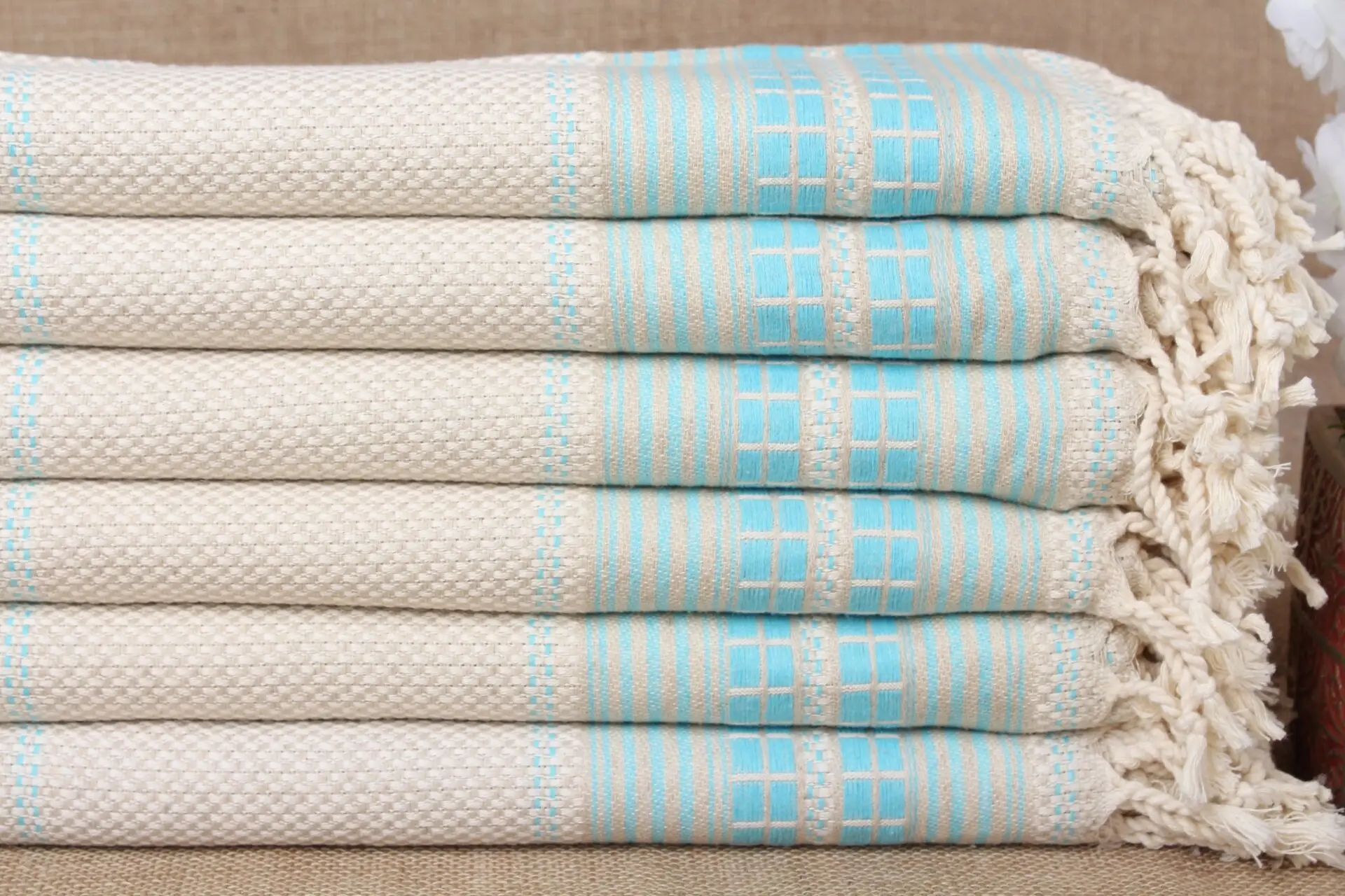 Monogrammed Beach Towel Personalized Turquoise Organic Cotton, 38x65 Inches - 1