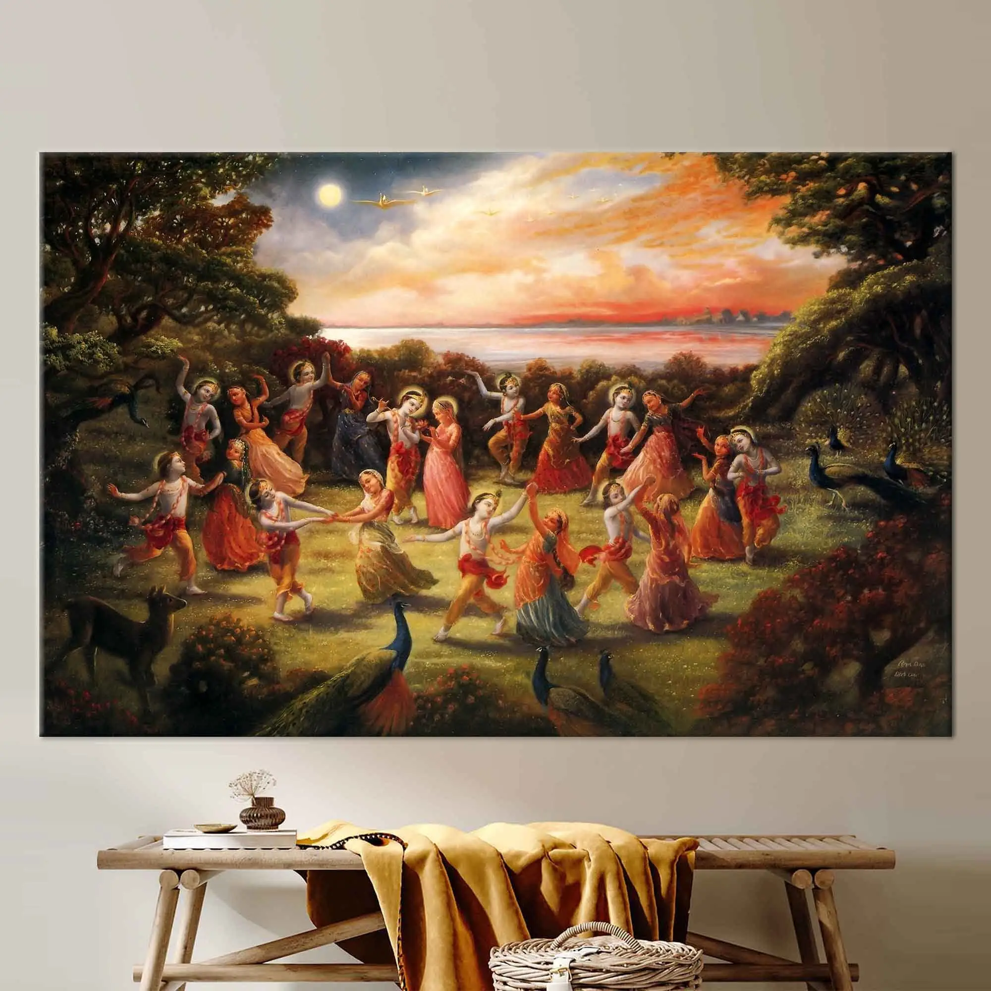 Sacred Radha Krishna Dance Canvas - Hindu Art Print - 1