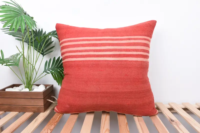 Pattern Throw Cushion Case, Pillow Cover, Tribal Cushion, Pillow for Sofa, Boho Pillow Sham Cover, Turkish Kilim Pillow, 24x24 Red Pillow Cover - 1