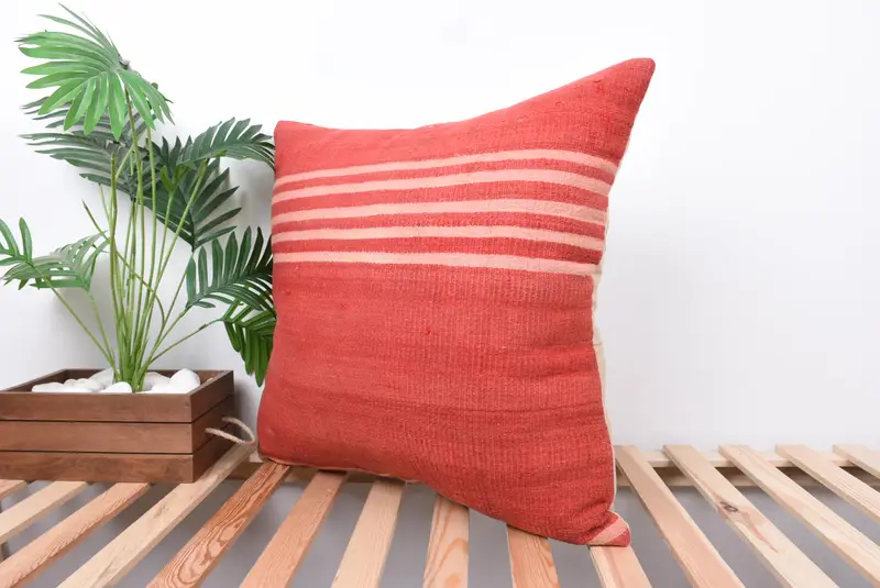 Pattern Throw Cushion Case, Pillow Cover, Tribal Cushion, Pillow for Sofa, Boho Pillow Sham Cover, Turkish Kilim Pillow, 24x24 Red Pillow Cover - 5