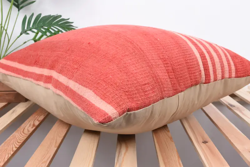 Pattern Throw Cushion Case, Pillow Cover, Tribal Cushion, Pillow for Sofa, Boho Pillow Sham Cover, Turkish Kilim Pillow, 24x24 Red Pillow Cover - 6
