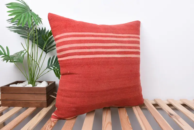 Pattern Throw Cushion Case, Pillow Cover, Tribal Cushion, Pillow for Sofa, Boho Pillow Sham Cover, Turkish Kilim Pillow, 24x24 Red Pillow Cover - 4
