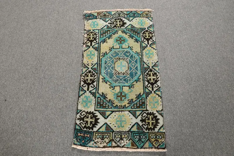 1.5x3 ft Turkish Small Rug, Vintage Blue Rug - 1