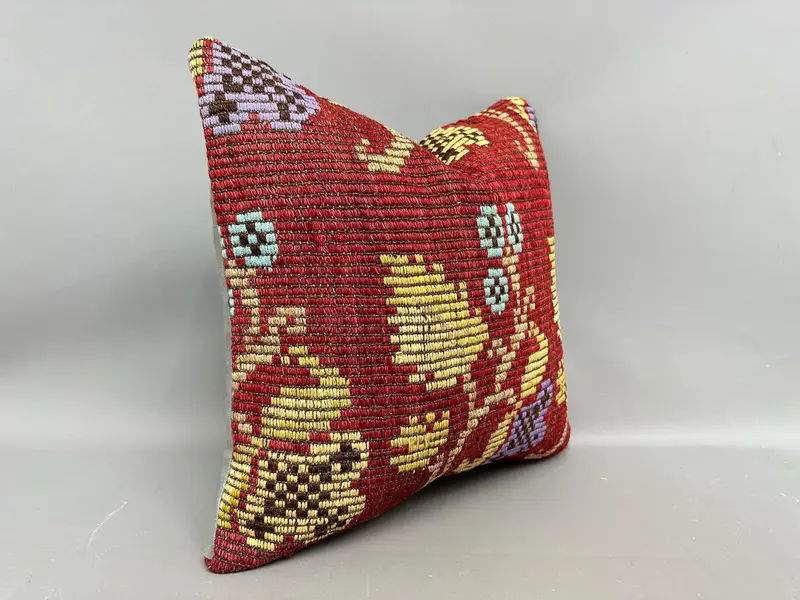 Boho Pillow, Cushion Cover, Sustainable Cushion Cover, 20x20 Red Pillow Case, Seat Cushion, Kilim Pillow, Vintage Kilim Pillow, Toss Cushion Case - 2