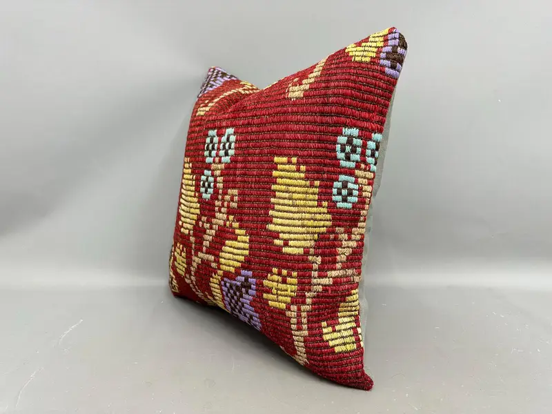Boho Pillow, Cushion Cover, Sustainable Cushion Cover, 20x20 Red Pillow Case, Seat Cushion, Kilim Pillow, Vintage Kilim Pillow, Toss Cushion Case - 3