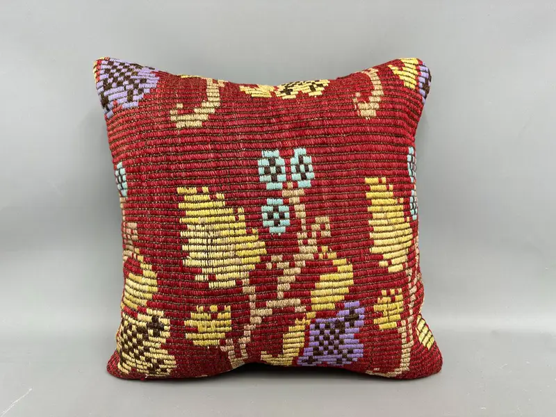 Boho Pillow, Cushion Cover, Sustainable Cushion Cover, 20x20 Red Pillow Case, Seat Cushion, Kilim Pillow, Vintage Kilim Pillow, Toss Cushion Case - 4