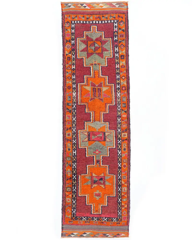 レッドラグ、2.7x9.7フィートの鮮やかな装飾