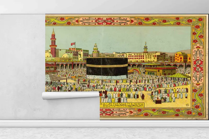 3D Printing, Kaaba Wallpaper, Muslim Wall Art, Art Deco Wallpaper, Muslim Gift Wall Poster, Accent Wall, Islamic Wall Mural, Peel and Stick, - 3
