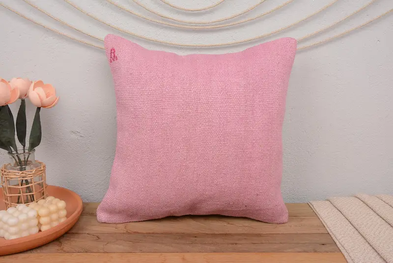 Ethnical Kilim Rug Pillow, Vintage Kilim Throw Pillow, Pillow Sham, Throw Kilim Pillow, Vintage Kilim Pillow Pillow Case, 18x18 Pink Cushion Case - 2